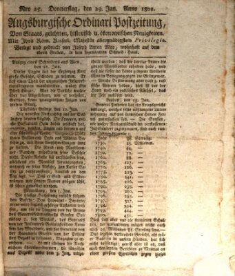 Augsburgische Ordinari Postzeitung von Staats-, gelehrten, historisch- u. ökonomischen Neuigkeiten (Augsburger Postzeitung) Donnerstag 29. Januar 1801