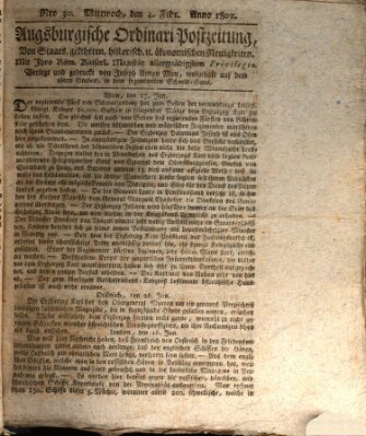 Augsburgische Ordinari Postzeitung von Staats-, gelehrten, historisch- u. ökonomischen Neuigkeiten (Augsburger Postzeitung) Mittwoch 4. Februar 1801