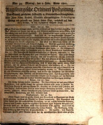 Augsburgische Ordinari Postzeitung von Staats-, gelehrten, historisch- u. ökonomischen Neuigkeiten (Augsburger Postzeitung) Montag 9. Februar 1801