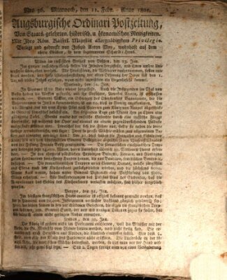 Augsburgische Ordinari Postzeitung von Staats-, gelehrten, historisch- u. ökonomischen Neuigkeiten (Augsburger Postzeitung) Mittwoch 11. Februar 1801