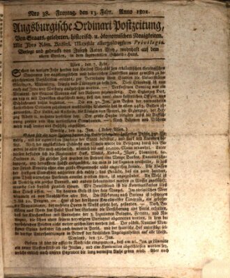 Augsburgische Ordinari Postzeitung von Staats-, gelehrten, historisch- u. ökonomischen Neuigkeiten (Augsburger Postzeitung) Freitag 13. Februar 1801
