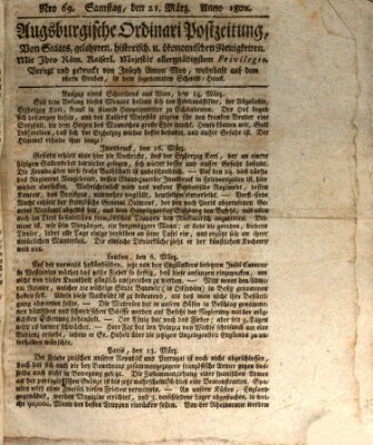 Augsburgische Ordinari Postzeitung von Staats-, gelehrten, historisch- u. ökonomischen Neuigkeiten (Augsburger Postzeitung) Samstag 21. März 1801