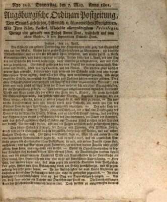 Augsburgische Ordinari Postzeitung von Staats-, gelehrten, historisch- u. ökonomischen Neuigkeiten (Augsburger Postzeitung) Donnerstag 7. Mai 1801