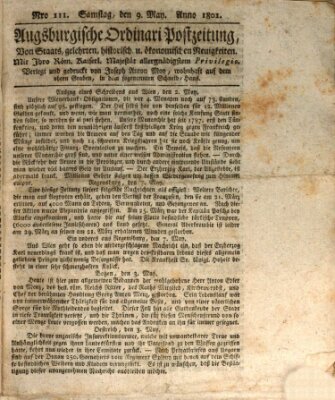 Augsburgische Ordinari Postzeitung von Staats-, gelehrten, historisch- u. ökonomischen Neuigkeiten (Augsburger Postzeitung) Samstag 9. Mai 1801