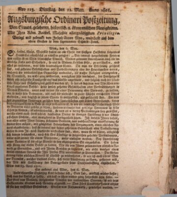 Augsburgische Ordinari Postzeitung von Staats-, gelehrten, historisch- u. ökonomischen Neuigkeiten (Augsburger Postzeitung) Dienstag 12. Mai 1801