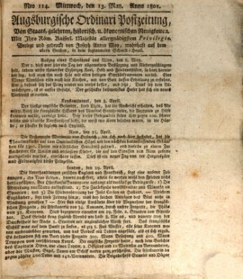 Augsburgische Ordinari Postzeitung von Staats-, gelehrten, historisch- u. ökonomischen Neuigkeiten (Augsburger Postzeitung) Mittwoch 13. Mai 1801