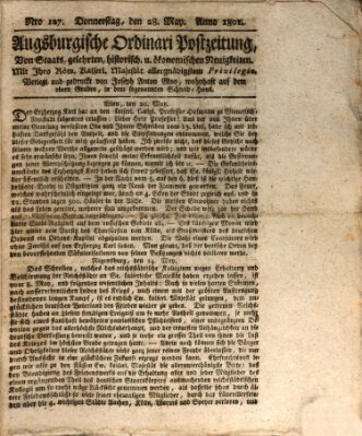 Augsburgische Ordinari Postzeitung von Staats-, gelehrten, historisch- u. ökonomischen Neuigkeiten (Augsburger Postzeitung) Donnerstag 28. Mai 1801