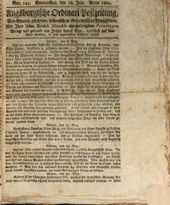 Augsburgische Ordinari Postzeitung von Staats-, gelehrten, historisch- u. ökonomischen Neuigkeiten (Augsburger Postzeitung) Donnerstag 18. Juni 1801