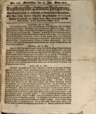 Augsburgische Ordinari Postzeitung von Staats-, gelehrten, historisch- u. ökonomischen Neuigkeiten (Augsburger Postzeitung) Donnerstag 25. Juni 1801