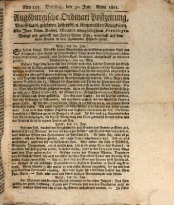 Augsburgische Ordinari Postzeitung von Staats-, gelehrten, historisch- u. ökonomischen Neuigkeiten (Augsburger Postzeitung) Dienstag 30. Juni 1801