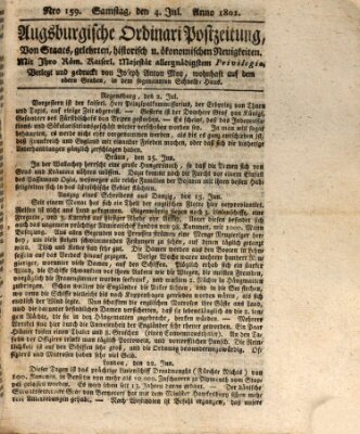 Augsburgische Ordinari Postzeitung von Staats-, gelehrten, historisch- u. ökonomischen Neuigkeiten (Augsburger Postzeitung) Samstag 4. Juli 1801