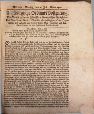 Augsburgische Ordinari Postzeitung von Staats-, gelehrten, historisch- u. ökonomischen Neuigkeiten (Augsburger Postzeitung) Montag 6. Juli 1801