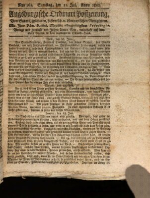 Augsburgische Ordinari Postzeitung von Staats-, gelehrten, historisch- u. ökonomischen Neuigkeiten (Augsburger Postzeitung) Samstag 11. Juli 1801