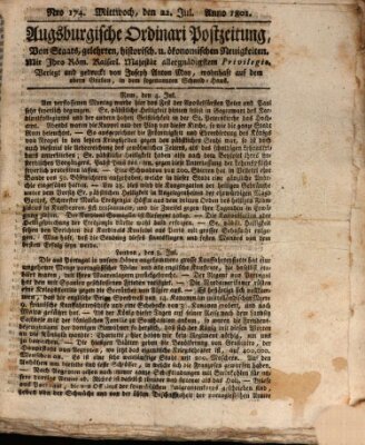 Augsburgische Ordinari Postzeitung von Staats-, gelehrten, historisch- u. ökonomischen Neuigkeiten (Augsburger Postzeitung) Mittwoch 22. Juli 1801