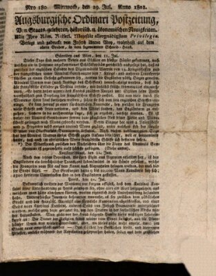 Augsburgische Ordinari Postzeitung von Staats-, gelehrten, historisch- u. ökonomischen Neuigkeiten (Augsburger Postzeitung) Mittwoch 29. Juli 1801