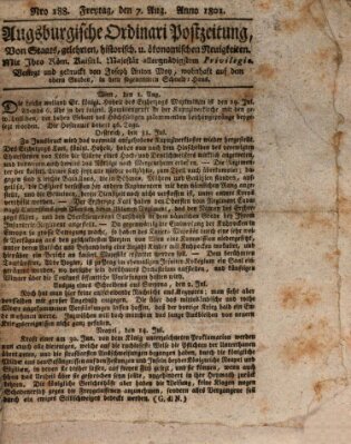 Augsburgische Ordinari Postzeitung von Staats-, gelehrten, historisch- u. ökonomischen Neuigkeiten (Augsburger Postzeitung) Freitag 7. August 1801