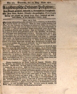 Augsburgische Ordinari Postzeitung von Staats-, gelehrten, historisch- u. ökonomischen Neuigkeiten (Augsburger Postzeitung) Mittwoch 12. August 1801