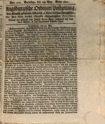 Augsburgische Ordinari Postzeitung von Staats-, gelehrten, historisch- u. ökonomischen Neuigkeiten (Augsburger Postzeitung) Samstag 29. August 1801