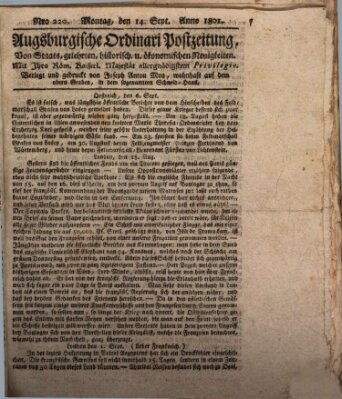 Augsburgische Ordinari Postzeitung von Staats-, gelehrten, historisch- u. ökonomischen Neuigkeiten (Augsburger Postzeitung) Montag 14. September 1801