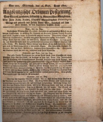 Augsburgische Ordinari Postzeitung von Staats-, gelehrten, historisch- u. ökonomischen Neuigkeiten (Augsburger Postzeitung) Mittwoch 16. September 1801