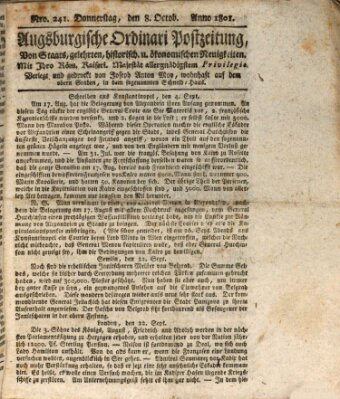 Augsburgische Ordinari Postzeitung von Staats-, gelehrten, historisch- u. ökonomischen Neuigkeiten (Augsburger Postzeitung) Donnerstag 8. Oktober 1801