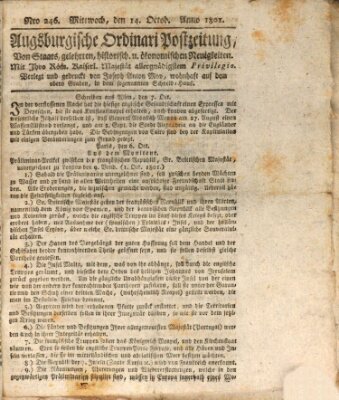 Augsburgische Ordinari Postzeitung von Staats-, gelehrten, historisch- u. ökonomischen Neuigkeiten (Augsburger Postzeitung) Mittwoch 14. Oktober 1801