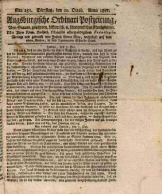 Augsburgische Ordinari Postzeitung von Staats-, gelehrten, historisch- u. ökonomischen Neuigkeiten (Augsburger Postzeitung) Dienstag 20. Oktober 1801