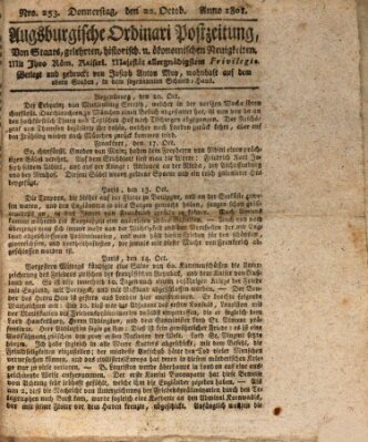 Augsburgische Ordinari Postzeitung von Staats-, gelehrten, historisch- u. ökonomischen Neuigkeiten (Augsburger Postzeitung) Donnerstag 22. Oktober 1801