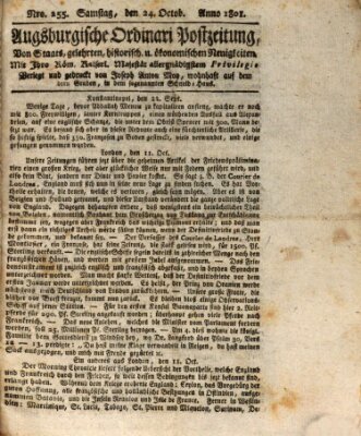 Augsburgische Ordinari Postzeitung von Staats-, gelehrten, historisch- u. ökonomischen Neuigkeiten (Augsburger Postzeitung) Samstag 24. Oktober 1801