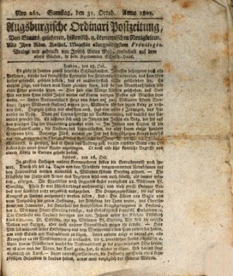 Augsburgische Ordinari Postzeitung von Staats-, gelehrten, historisch- u. ökonomischen Neuigkeiten (Augsburger Postzeitung) Samstag 31. Oktober 1801