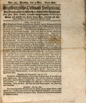 Augsburgische Ordinari Postzeitung von Staats-, gelehrten, historisch- u. ökonomischen Neuigkeiten (Augsburger Postzeitung) Dienstag 3. November 1801