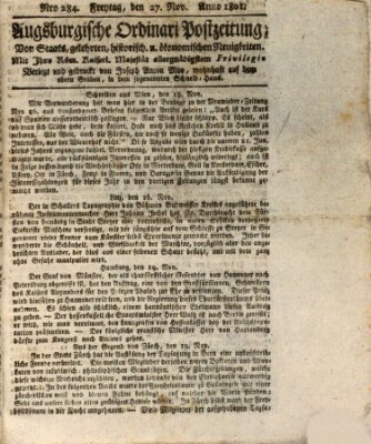 Augsburgische Ordinari Postzeitung von Staats-, gelehrten, historisch- u. ökonomischen Neuigkeiten (Augsburger Postzeitung) Freitag 27. November 1801