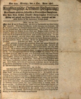 Augsburgische Ordinari Postzeitung von Staats-, gelehrten, historisch- u. ökonomischen Neuigkeiten (Augsburger Postzeitung) Montag 7. Dezember 1801