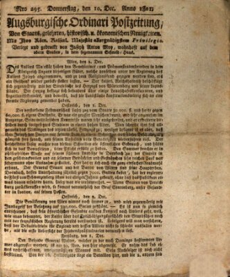 Augsburgische Ordinari Postzeitung von Staats-, gelehrten, historisch- u. ökonomischen Neuigkeiten (Augsburger Postzeitung) Donnerstag 10. Dezember 1801