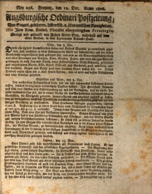 Augsburgische Ordinari Postzeitung von Staats-, gelehrten, historisch- u. ökonomischen Neuigkeiten (Augsburger Postzeitung) Freitag 11. Dezember 1801