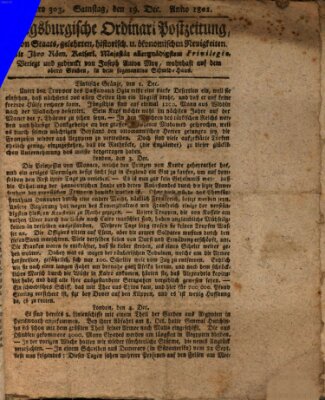 Augsburgische Ordinari Postzeitung von Staats-, gelehrten, historisch- u. ökonomischen Neuigkeiten (Augsburger Postzeitung) Samstag 19. Dezember 1801