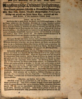 Augsburgische Ordinari Postzeitung von Staats-, gelehrten, historisch- u. ökonomischen Neuigkeiten (Augsburger Postzeitung) Mittwoch 30. Dezember 1801