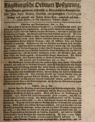 Augsburgische Ordinari Postzeitung von Staats-, gelehrten, historisch- u. ökonomischen Neuigkeiten (Augsburger Postzeitung) Samstag 23. Januar 1802