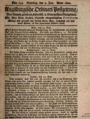 Augsburgische Ordinari Postzeitung von Staats-, gelehrten, historisch- u. ökonomischen Neuigkeiten (Augsburger Postzeitung) Samstag 5. Juni 1802