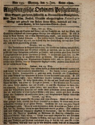 Augsburgische Ordinari Postzeitung von Staats-, gelehrten, historisch- u. ökonomischen Neuigkeiten (Augsburger Postzeitung) Montag 7. Juni 1802