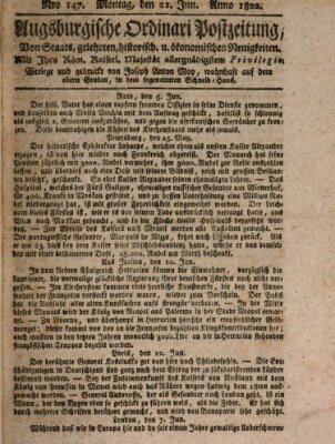 Augsburgische Ordinari Postzeitung von Staats-, gelehrten, historisch- u. ökonomischen Neuigkeiten (Augsburger Postzeitung) Montag 21. Juni 1802
