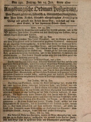 Augsburgische Ordinari Postzeitung von Staats-, gelehrten, historisch- u. ökonomischen Neuigkeiten (Augsburger Postzeitung) Freitag 25. Juni 1802