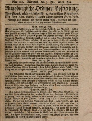 Augsburgische Ordinari Postzeitung von Staats-, gelehrten, historisch- u. ökonomischen Neuigkeiten (Augsburger Postzeitung) Mittwoch 7. Juli 1802