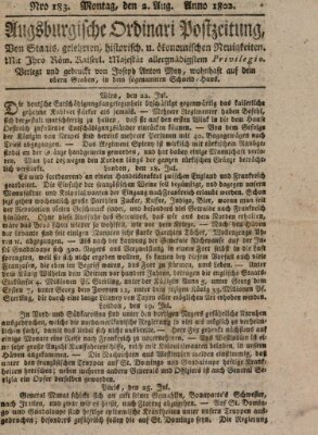 Augsburgische Ordinari Postzeitung von Staats-, gelehrten, historisch- u. ökonomischen Neuigkeiten (Augsburger Postzeitung) Montag 2. August 1802