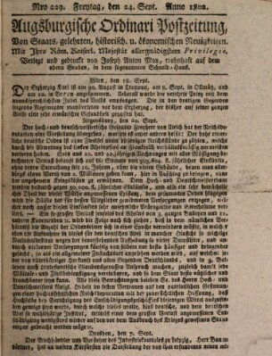 Augsburgische Ordinari Postzeitung von Staats-, gelehrten, historisch- u. ökonomischen Neuigkeiten (Augsburger Postzeitung) Freitag 24. September 1802