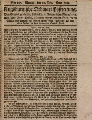 Augsburgische Ordinari Postzeitung von Staats-, gelehrten, historisch- u. ökonomischen Neuigkeiten (Augsburger Postzeitung) Montag 29. November 1802