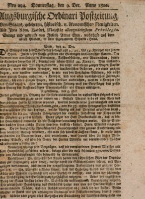 Augsburgische Ordinari Postzeitung von Staats-, gelehrten, historisch- u. ökonomischen Neuigkeiten (Augsburger Postzeitung) Donnerstag 9. Dezember 1802