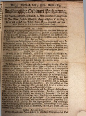 Augsburgische Ordinari Postzeitung von Staats-, gelehrten, historisch- u. ökonomischen Neuigkeiten (Augsburger Postzeitung) Mittwoch 9. Februar 1803