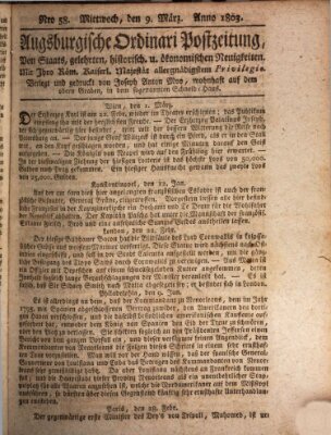 Augsburgische Ordinari Postzeitung von Staats-, gelehrten, historisch- u. ökonomischen Neuigkeiten (Augsburger Postzeitung) Mittwoch 9. März 1803