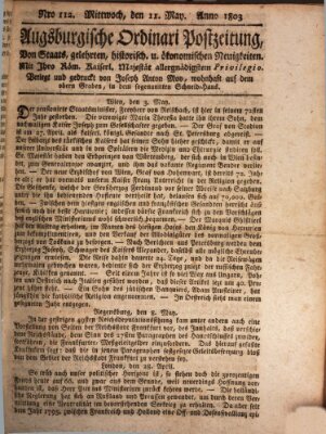 Augsburgische Ordinari Postzeitung von Staats-, gelehrten, historisch- u. ökonomischen Neuigkeiten (Augsburger Postzeitung) Mittwoch 11. Mai 1803